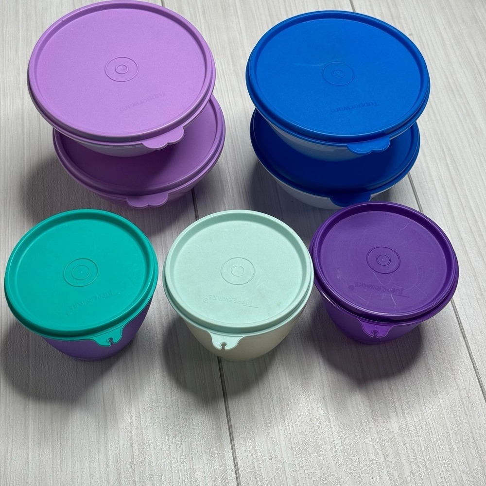 Tupperware Wonderlier Bowl Set 14pc Purple Blue Teal Storage Nesting Vintage